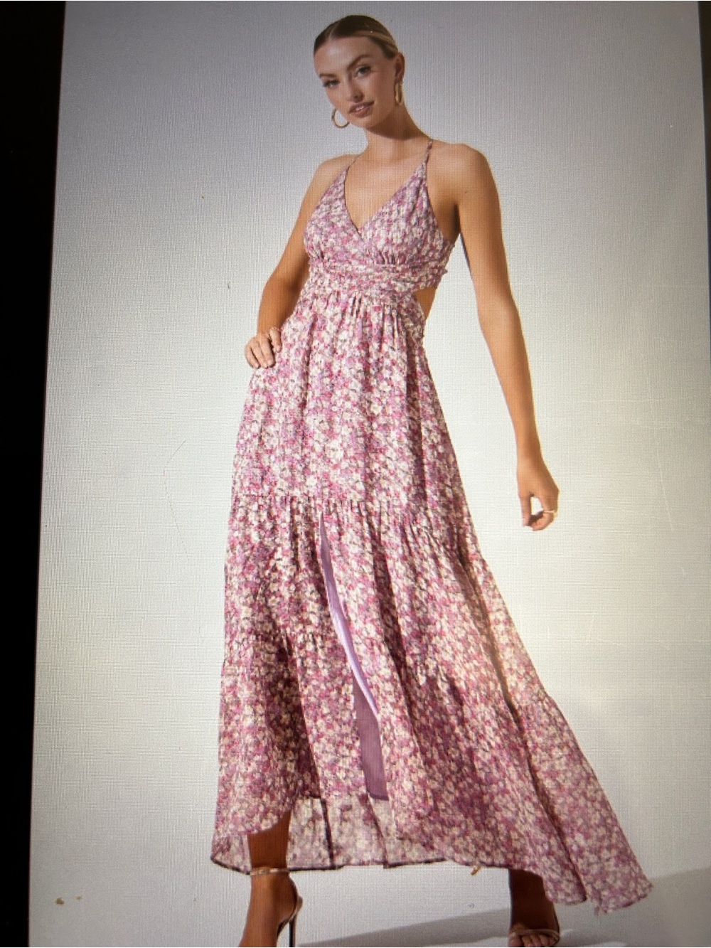 ASTR The Label "Frolic"  Lavender/Pink Floral Cutout Maxi Dress Size XS, EUC
